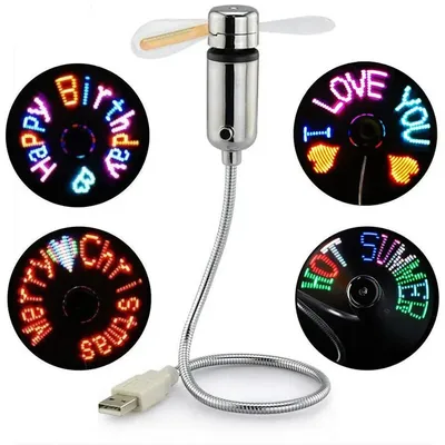 Creative USB Fan，USB LED RGB Light Programmable Fan Flexible Gooseneck DIY Message Mini USB Fan for