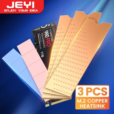 JEYI Copper M.2 HeatSink, 3pcs 2280 SSD Copper Cooler Solid State Disk Radiator with Thermal