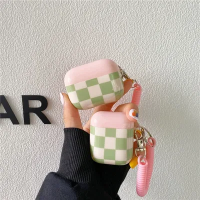 Checkerboard Lattice Earphone Charging Cute Cover for AirPods 1 2 3 Pro Wireless Earphone Bling