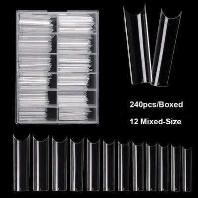 240pcs/Boxed Multi-Sized XXL Long False Tips Press On Acrylic Nails Transparent Full Cover Fake Nail Extension manicure Tools