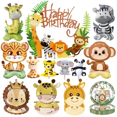 1pcs Jungle Party Cake Topper Safari Animals Figures Toys Picks Wild Jungle Animals Theme Baby