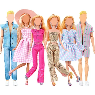 30cm 11-inch Doll Clothes Checkered Dress Sequin Top Pants Striped Clothing Accessories Girls Toys
