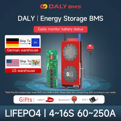 Daly Smart BMS Fan 150A BMS Lifepo4 Battery 4s 12v 8s 24V 16s 48V 100A 200A 250A Battery 18650 5-day