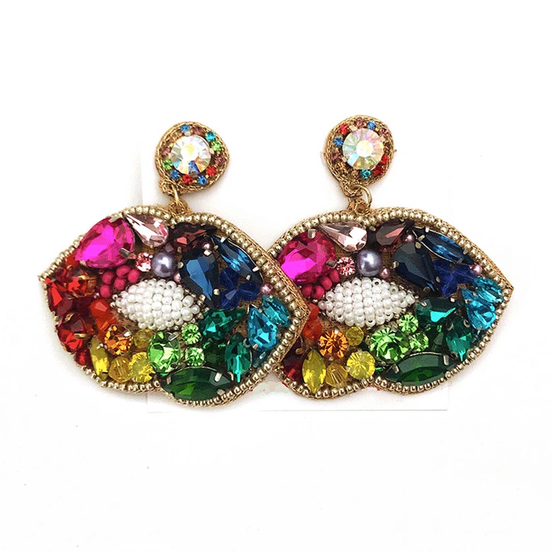 Rhinestone Earing Mouth Statement Earrings For Women Crystal Big Earrings Luxury Wedding Earings Earrings Boucle D