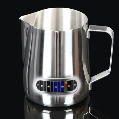 Milk Frothing Pitchers with Integrated Thermometer Latte Art Jug Stainless Steel Creamer Temperature