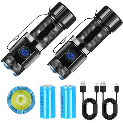 P50 Powerful Mini LED Flashlight Aluminium Alloy Torch Type-C Rechargeable 16340 Battery With Tail