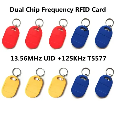 10pcs IC+ID UID Rewritable Composite Key Tags Keyfob Dual Chip Frequency RFID 125KHZ T5577