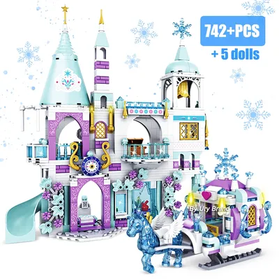 Friends Princess Luxury Ice Castles Playground House Movies Winter Snow Horse Figures Building