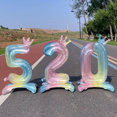 1pcs 32inch Standing Rainbow Digital Balloon Gradient Colorful Crown 0-9 Aluminum Foil Balloon