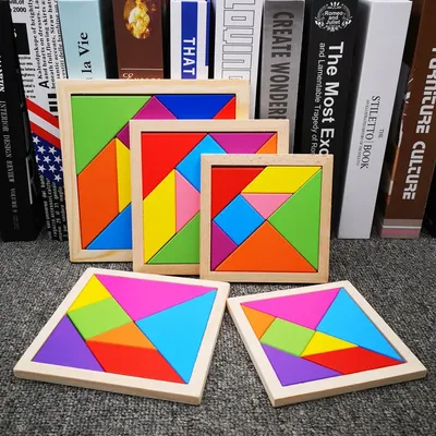 Wooden Tangram Puzzles For Kids With 7 Colored Pieces,Educational Brain Teaser,Learning Toy For Boys