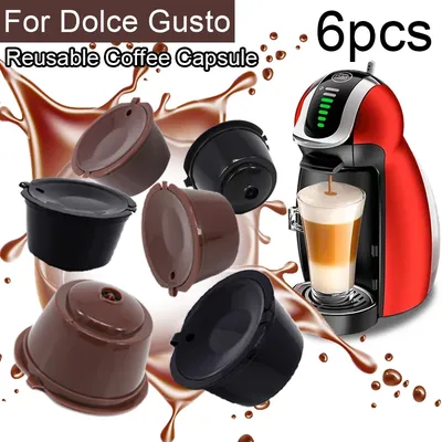 6pcs Refillable Coffee Capsule for Dolce Gusto Reusable Empty Pods Filter Cup Plastic with Spoon