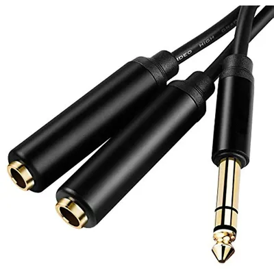 Nku Gold Plated 6.35mm 1/4 Inch Splitter Y Cable 1/8 Inch 3.5mm To Dual 1/4 Inch 6.5mm Jack Audio