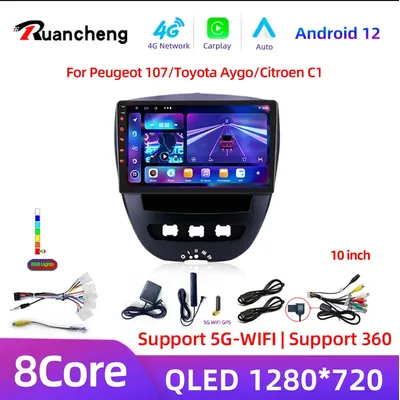 Android 13 2 Din Car Multimedia Player For Peugeot 107 Toyota Aygo Citroen C1 2005-2014 Head Unit Stereo GPS Navigation BT WIFI