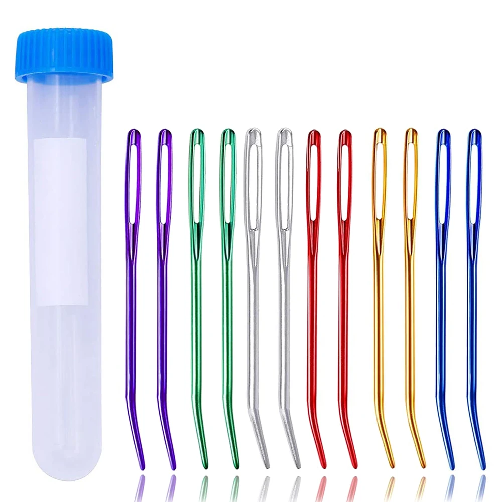 6-18 PCS/Lot Boxed Aluminum Yarn Knitting Needles Tapestry Bent Tip Needles Big Eye Bent Needle For DIY Sewing Accessories Tools