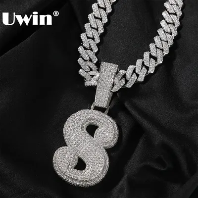 UWIN Initial Letter Pendant Iced Out 2 Layers Cubic Zirconia Block Letters Charms Fashion Alphabet