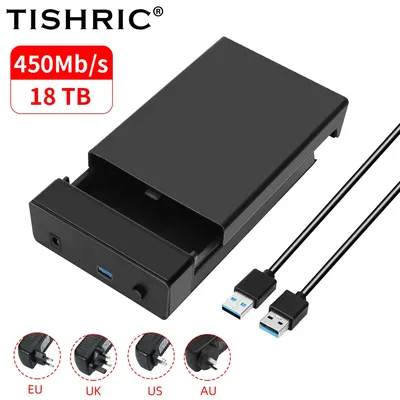 TISHRIC External HDD Case 2.5/3. 5 SSD External Hard Drive Box Enclosure 450Mb/s 18TB SATA to USB