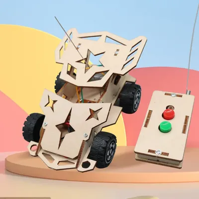 DIY Mini Solar Wireless Remote Control Car Toy Science Educational Toy Assembly RC Toys Wooden Car