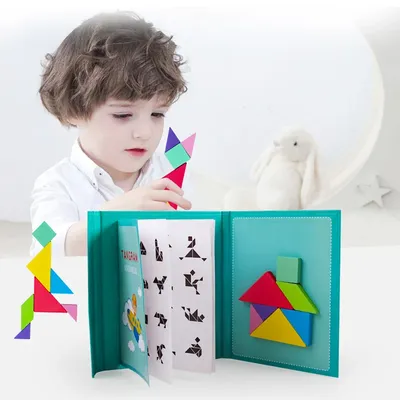 Hot Magnetic Jigsaw Puzzle 3D Geometric Shapes Tangram Board Kids Montessori Games For Children