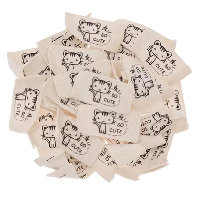 50PCS Cute Animals Washable Cloth Labels Handmade Printed Sewing For Children Clothes DIY Craft Bags