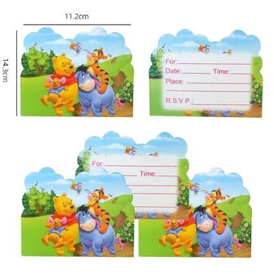 10pcs/set Disney Winnie the Pooh Theme Invitation Card Birthday Decor Envelopes Cartoon Invitation