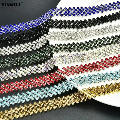 1 Yard/Lot 5 Row Rhinestone Trim AB Color Stone Crystal Banding Wedding Decoration Cup Chain DIY