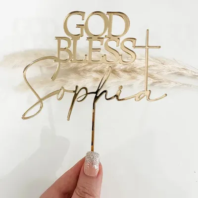Custom Cake Topper Baptism Cake Topper God Bless Cake Topper Acrylic Cake Charm Cross Cake Topper