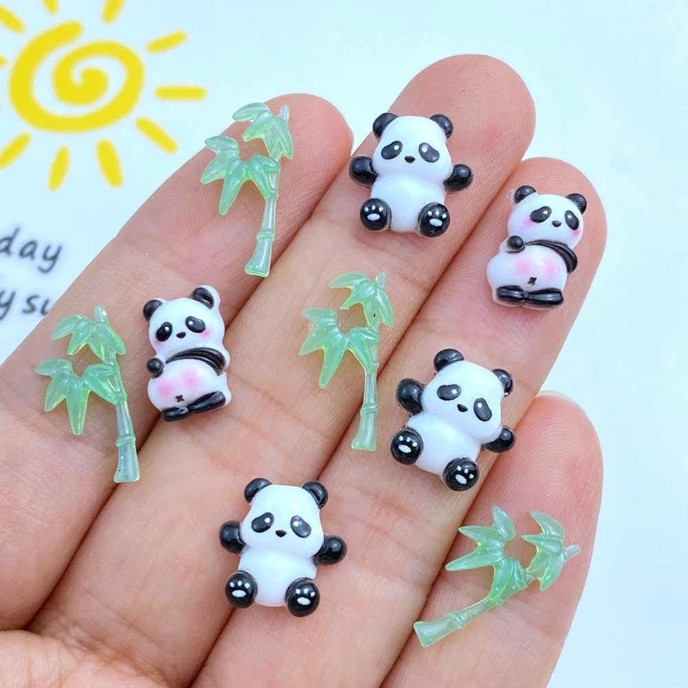 50Pcs New Cute Resin Mini Panda Bamboo Flatback Ornament Jewelry Making Manicure Hairwear Accessories