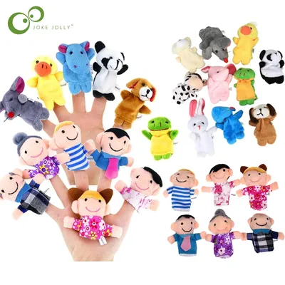16Pcs Cute Cartoon Biological Animal Family Finger Puppet Plush Toys Child Baby Favor Dolls Boys