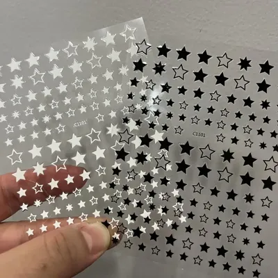 Black White Star 3D Nail Art Sticker Y2K Pentagram Self-Adhesive Decals Laser Shiny Glitters Starlight Manicure Ornaments Slider