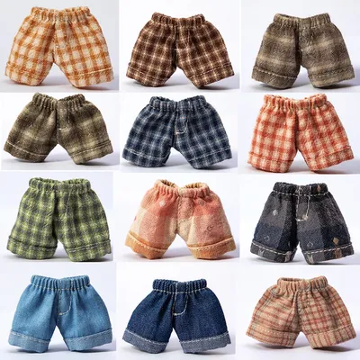 Handmade Ob11 Doll Pants Clothes Doll Grid Pattern Jeans Shorts Doll Accessories For Penny, Molly,