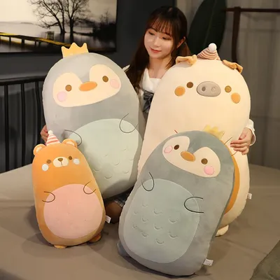 45-80cm Little Animals Plush Toy Fatty Squishy Stuffed Dinosaur Pig Penguin Bear Soft Doll Baby