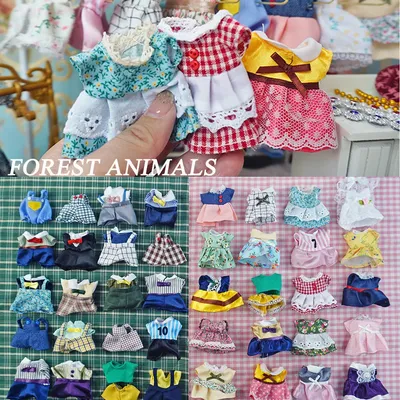 Dress Dollhouse Accessories 1:12 Forest Animal Family Clothes Fashion Daily Wear Casual Outfits Vest Shirt Skirt Pants for Doll