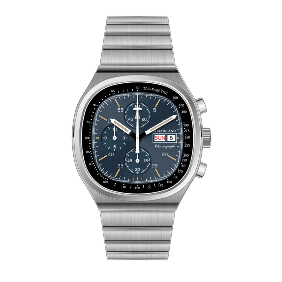 Hruodland 2025 New F022 Retro Quartz Chronograph Men Watches Sapphire Glass Blue Black Stainless Steel Fashion Dress Wristwatch