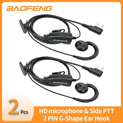 2pcs BAOFENG 2 Pin G-shape Ear Hook Headset Earpiece PTT For Baofeng UV5R UVS9 UV-13 UV-17 UV-21