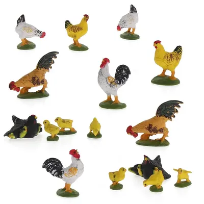 16pcs/32pcs Painted Model Chick Grouse Hen 1:43 Scale PVC O Scale Farm Animals Domestic Fowl Model