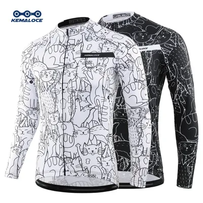 KEMALOCE Cycling Jersey Long Sleeves Men&Women White&Black Cartoon 2024 Bicycle Jersey Team Summer