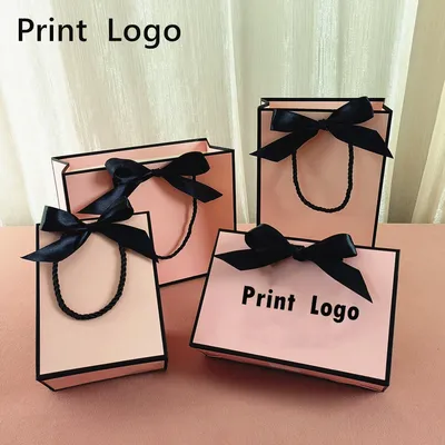10 Pcs Custom Logo Gift Paper Package Bag For Small Business Wedding Favors Valentines Day Gifts Bag