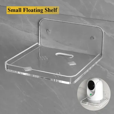 Small Floating Shelf Adhesive Wall Mounted Small Items Soundbar Smart Speaker Stand Clear Plastic