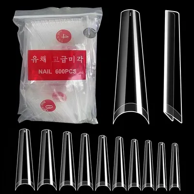 Coffin Fake Nail Tips Acrylic Long Shape Half False Art Nails