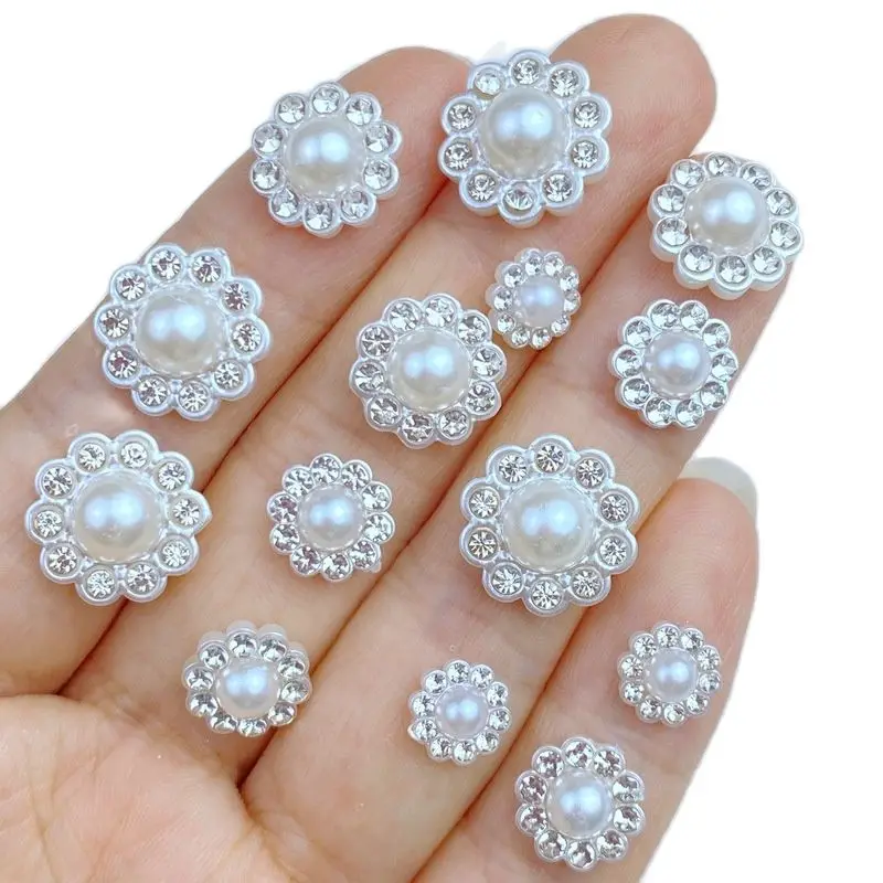50Pcs New Cute Mini 8/10/12/14mm Flower Diamond Bead Series Flat Back Manicure Parts Embellishments For Hair Bows Accessories