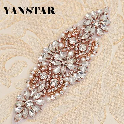 YANSTAR(30pcs) Wholesale Hand Beaded Sewing Bridal Crystal Rhinestone Applique Patch For Wedding