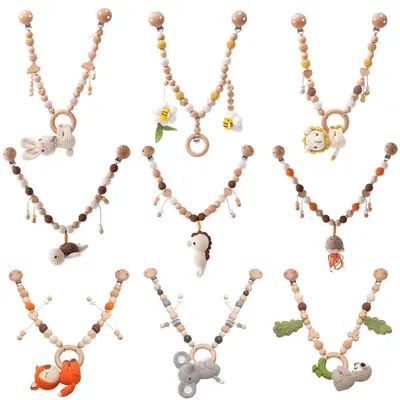 Baby Crochet Stroller Toys Wooden Hanging Ocean Stroller Teething Rattle Bell Animal Mobiles Gym