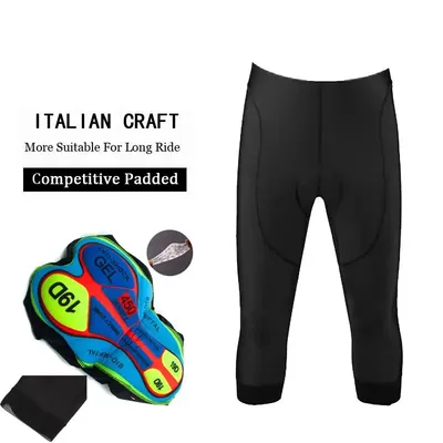 All black Summer Cycling Bib Shorts Breathable MTB Bicycle Cycling Pants 3/4 Bike Shorts Men Bicycle