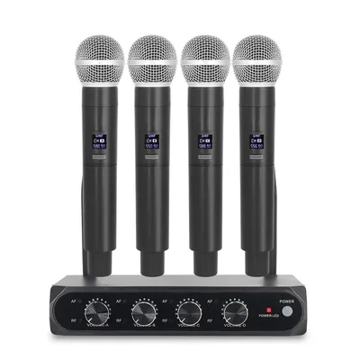 Professional Wireless Microphone UHF 4 Channel Fixed Frequency Handheld Device for Stage
