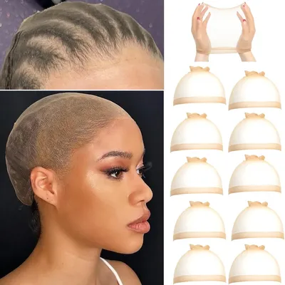10Pcs Invisible Stocking Wig Cap for Lace Front Wig High-elastic Stretchy Breathable Nylon Wig Caps Ultra-thin Sheer Wig Cap