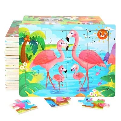 15*11cm 3D Puzzle Cartoon Animals Wood Puzzle Kids Cognitive Jigsaw Puzzle Baby Wooden Toys