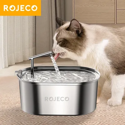 ROJECO Stainless Steel Cat Water Fountain Automatic Cat Drinker Drinking Fountain For Cats Dogs Pet