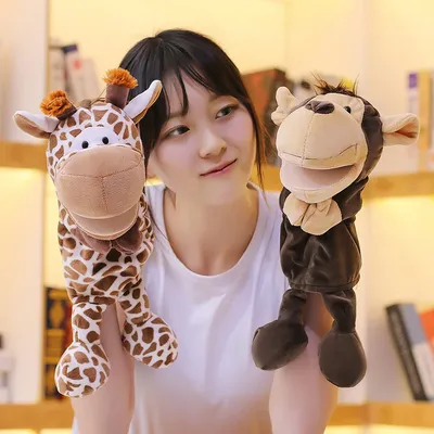 35cm Cartoon Animal Hand Puppet Parent-child Game Doll Lion Elephant Pig Appease Toys Birthday Gifts
