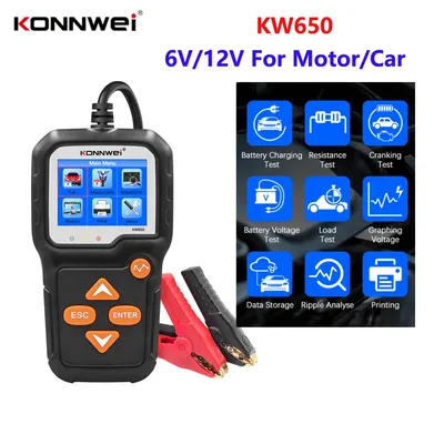 KONNWEI KW650 Car Motorcycle Battery Tester 6V 12V Auto Battery Analyzer 100 to 2000 CCA Car Moto