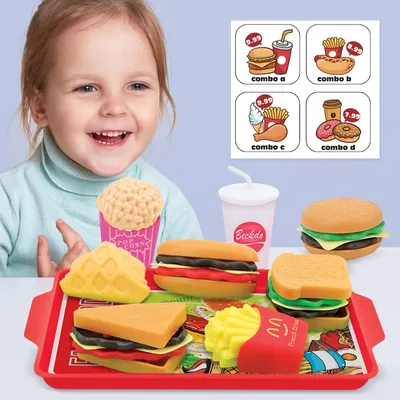 9PCS Set Kitchen Play House Food Toy Simulation Hamburger French Fries Hot Dog Detachable Plastic
